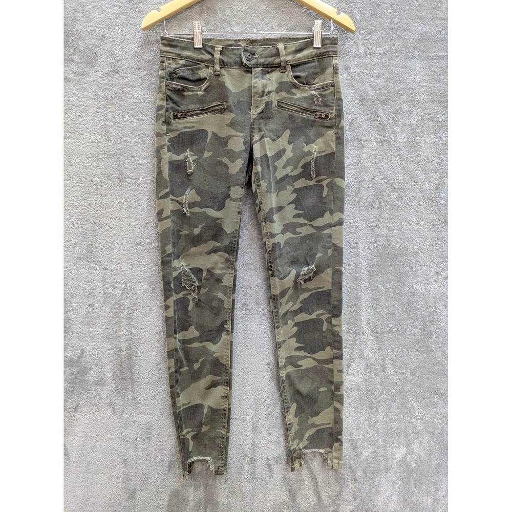 Grunge Camouflage Skinny Jeans Womens 2 Zara Distressed Frayed Hem Camo Pants